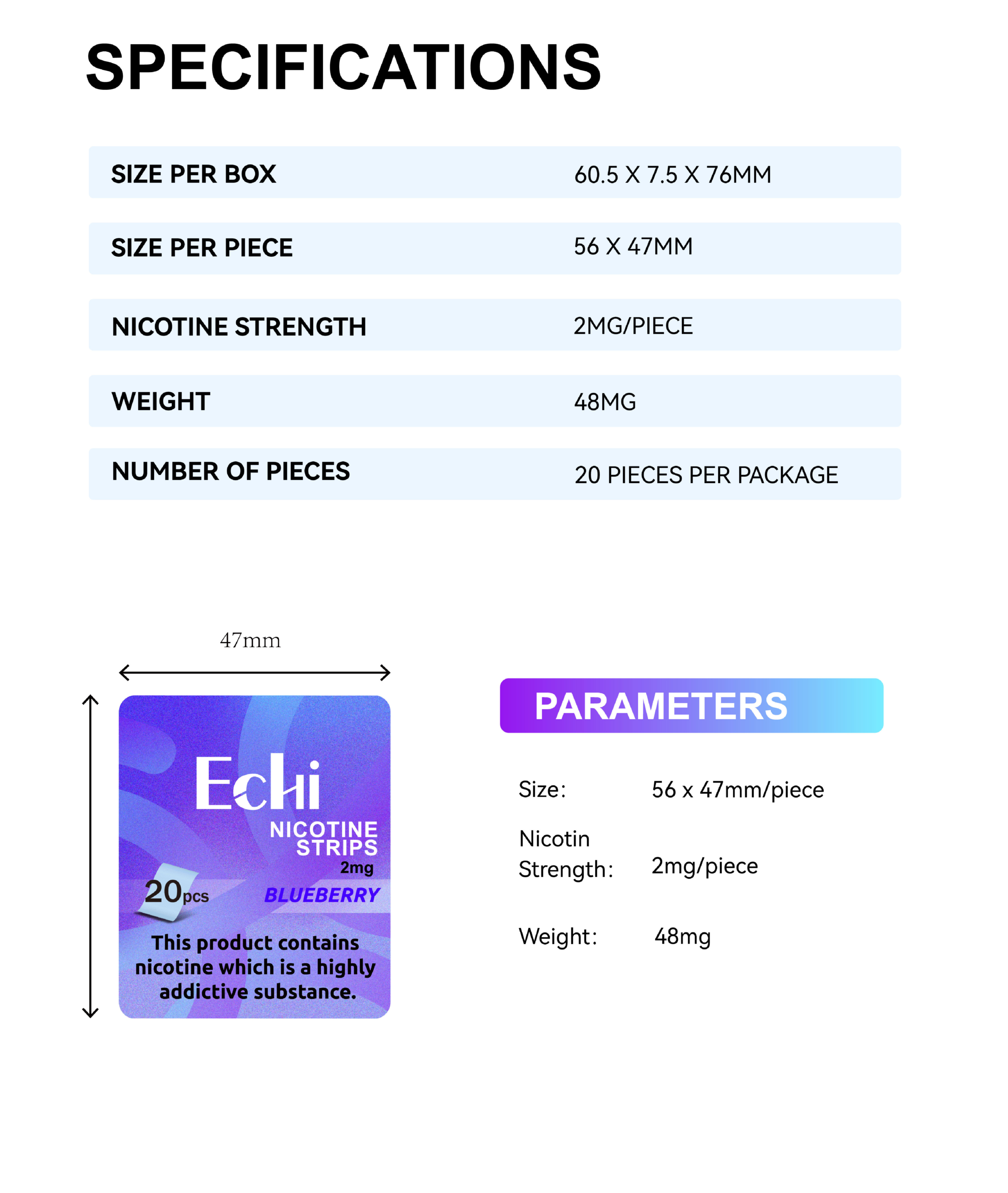 Nicotine Strip Specifications